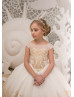 Gold Lace Tulle Corset Back With Bow Flower Girl Dress 